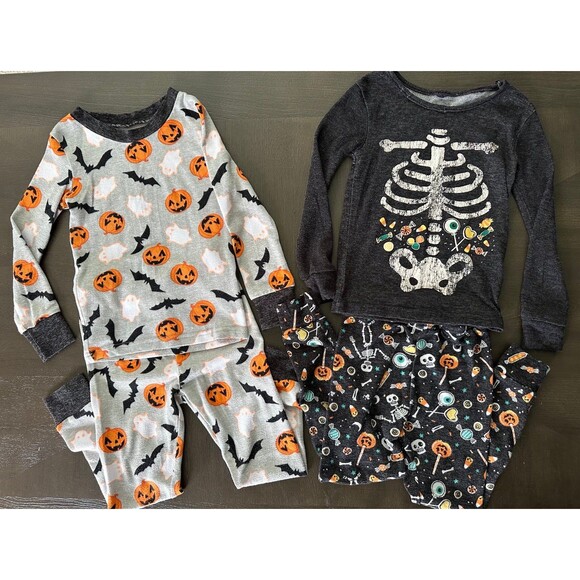 Trick or Treat Sleep Halloween Pajamas Size 4T – Ghost, Pumpkin& Skeleton Set - Picture 1 of 9
